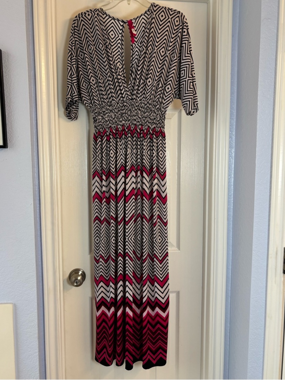 Geometric Chevron Maxi Dress in Black, White & Red